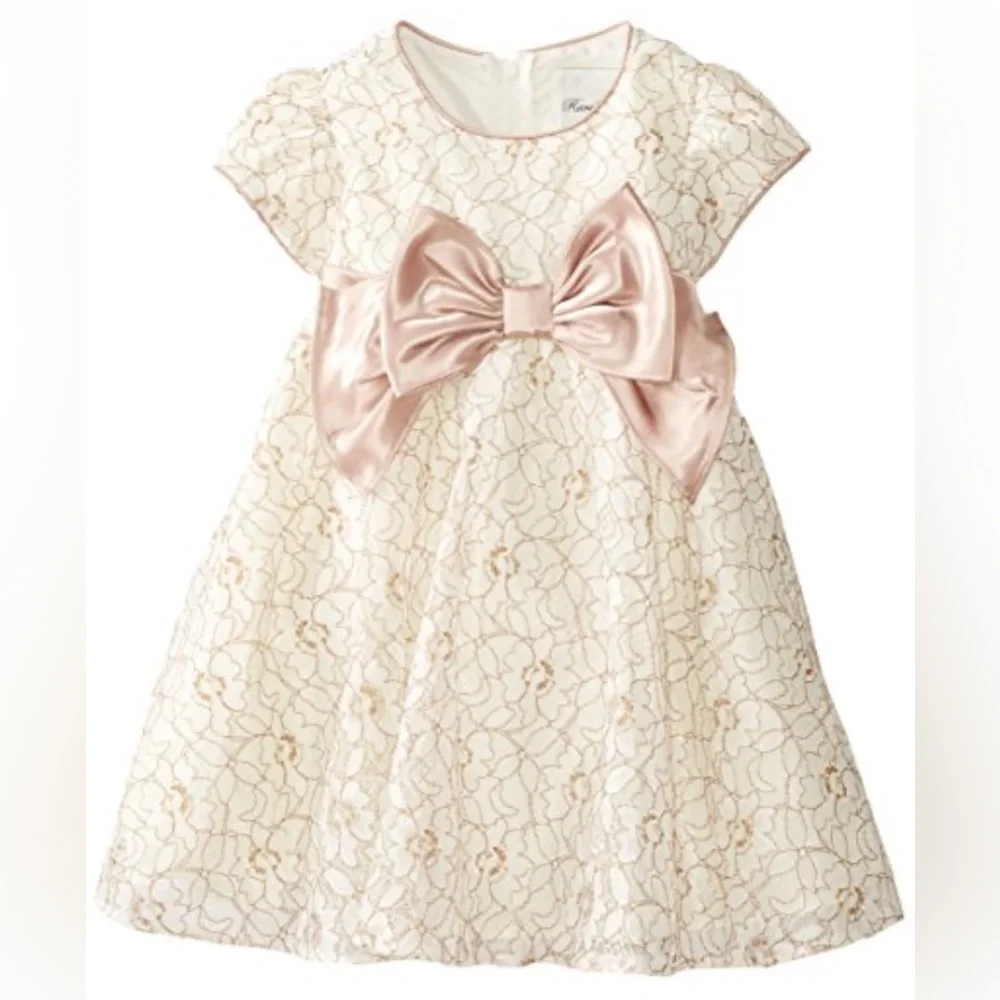 Rare Edition Girls Ivory Lace Party Dress Bow Flower Girl | Size 2T